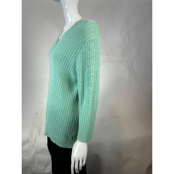 Croft & Barrow Womens Mint Green Ribbed V-Neck Sweater 2X 100% Cotton - Picture 15 of 16
